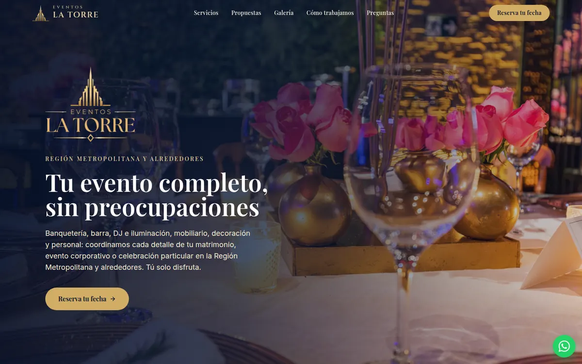 Página de inicio de Eventos La Torre, sitio hecho por RayoWeb