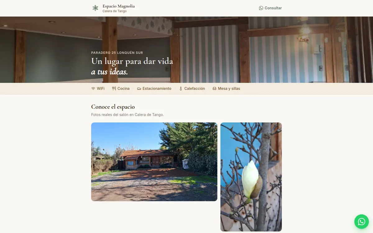Página de inicio de Espacio Magnolia, sitio hecho por RayoWeb