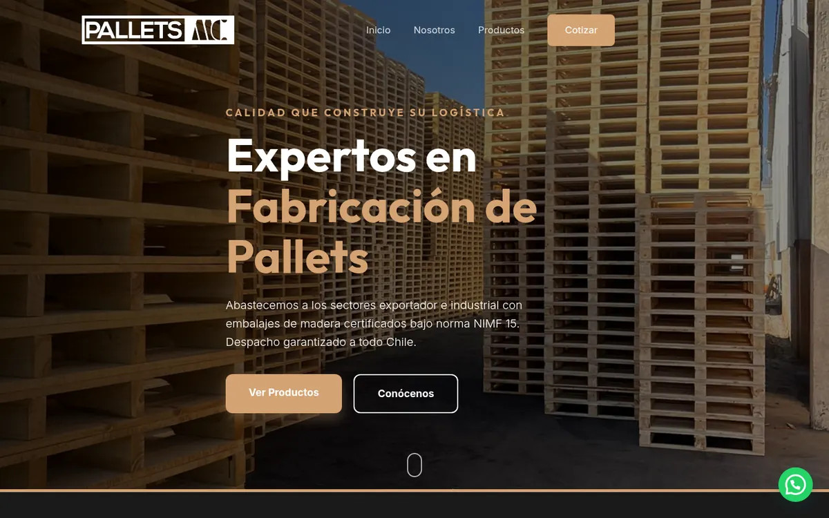Página de inicio de Pallets MC, sitio hecho por RayoWeb