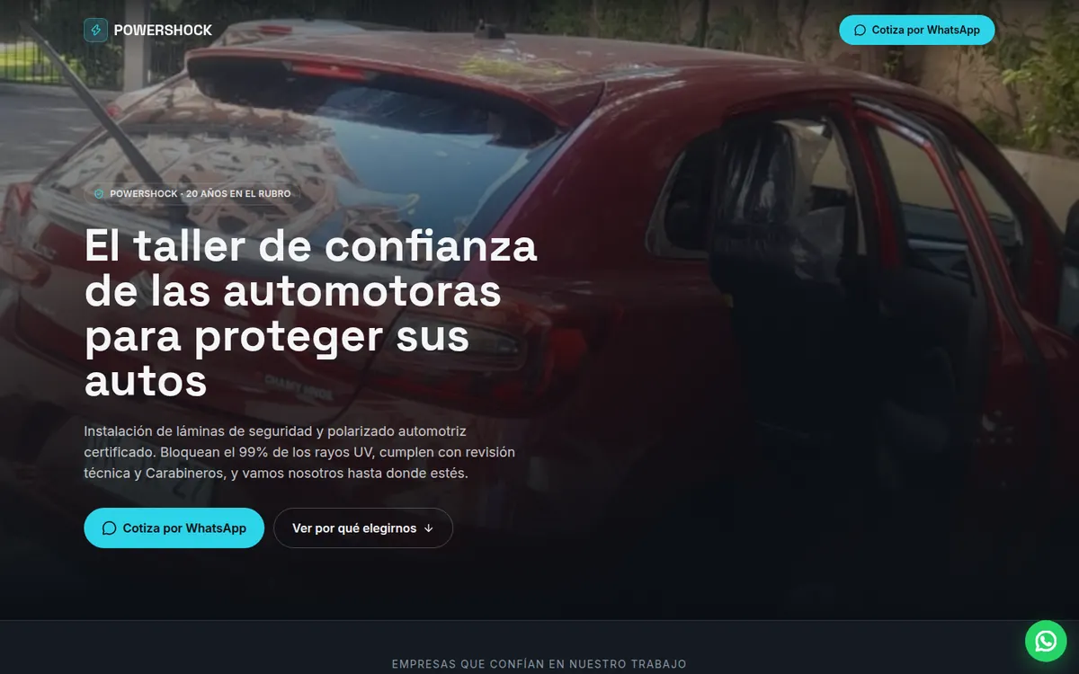 Página de inicio de Powershock, sitio hecho por RayoWeb